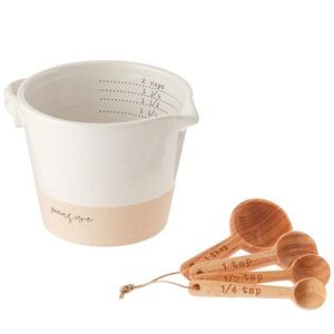 Mud Pie White and Tan Measuring Cup and Spoon Set